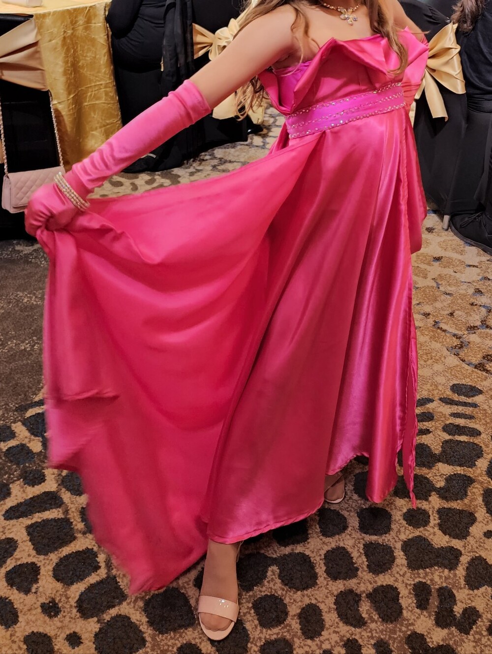 Girls Pink Princess Costume Dress with Matching Gloves